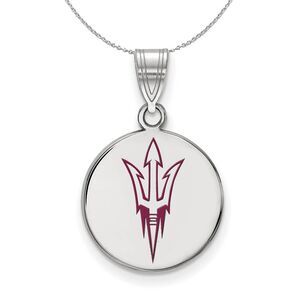 Sterling Silver Arizona State Md Enamel Disc Necklace - 24 In